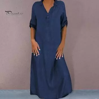 Платье для леди на осень-весну с V-образным вырезом, короткими рукавами, запонками, разрезом по низу, платье больших размеров, однотонные пуговицы, пуловер А-силуэта, повседневная одежда, пляжное макси XXXXL светло-синий