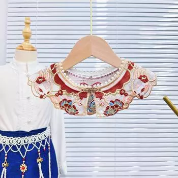 Платье для лошадей в китайском стиле с красным воротником и цветочным узором, детская старинная одежда, рубашка с декоративным воротником в виде облака на плече, новогодний накладной воротник