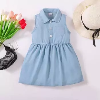 Платье для маленьких девочек 18–6 лет, платье трапециевидной формы без рукавов с лацканами и поясом для девочек, летняя одежда 18-24M