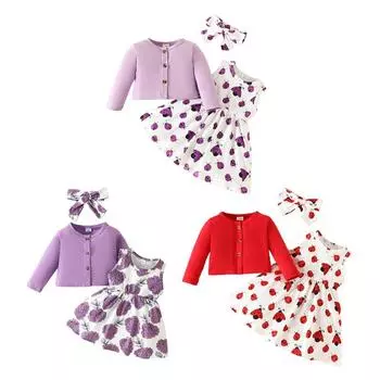 Платье для маленьких девочек, костюм без рукавов, платье с цветочным принтом, кардиган, топ и повязка на голову, 3 шт. 9-12M