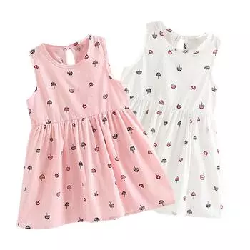 Платье для маленьких девочек, летнее милое хлопковое розовое и белое платье без рукавов в горошек для девочек, детское платье принцессы 5T