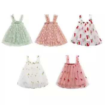 Платье для маленьких девочек, летние детские сетчатые пышные платья на подтяжках с вышивкой для девочек, платье-пачка принцессы XXL