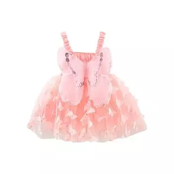 Платье для маленьких девочек, многослойное платье на бретельках без рукавов со складками и 3D бабочками, летняя повседневная одежда, платье принцессы 80 розовый