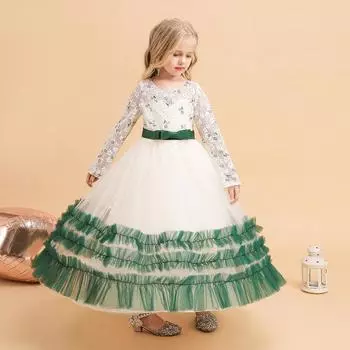 Платье для маленьких девочек, платье для крещения с бантом для девочек 5, 6, 8, 10, 12, 14 лет, тюлевые платья на день рождения, свадебные платья, детская одежда, пышное платье невесты 120 зелёный