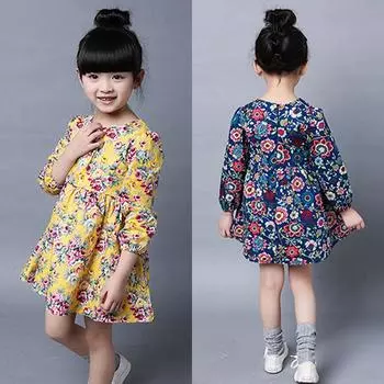 Платье для маленьких девочек, повседневный сарафан принцессы с длинными рукавами, детское хлопковое платье с цветочным принтом 120 розовый
