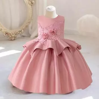 Платье для малышей и девочек на вечеринку, элегантный бант на первый день рождения, платья принцессы для подружек невесты для детей, одежда для девочек на свадьбу, вечер 6-9M розовый