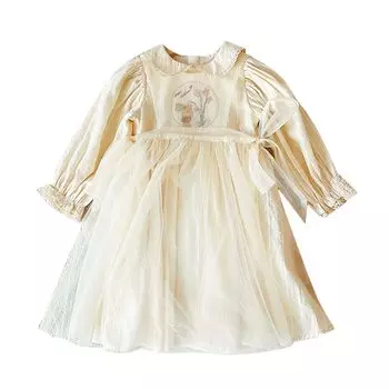 платье для малышки тюль [SLINX] Цельное для девочек, одежда, платье, детская одежда, нарядное, юбка, стильное, пышное, детское, одежда на весну/осень, бежевый