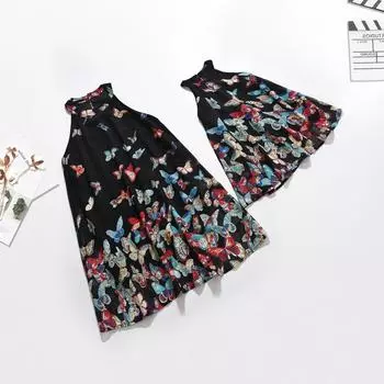Платье для мамы и девочки, юбки для родителей и детей, шифоновое платье с принтом бабочки Kid-XL