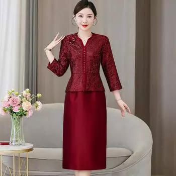 Платье для матери невесты больших размеров с длинными рукавами для осенней свадьбы L красный