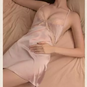 Платье для ночного сна, женское нижнее белье, нижнее белье на бретельках, кружевная вышивка с v-образным вырезом, сексуальная ночная рубашка, шелковая ночная рубашка, комплект с бретельками на бретельках M белый