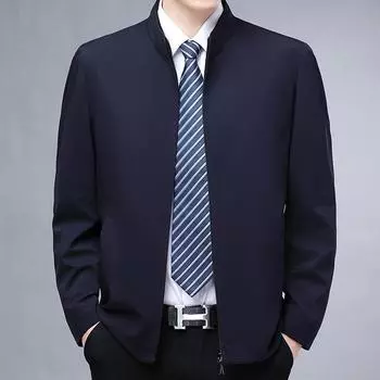 Платье для папы, куртка с воротником-стойкой, рубашка на молнии для мужчин, весна и осень, новое повседневное деловое однотонное пальто для мужчин среднего возраста 170