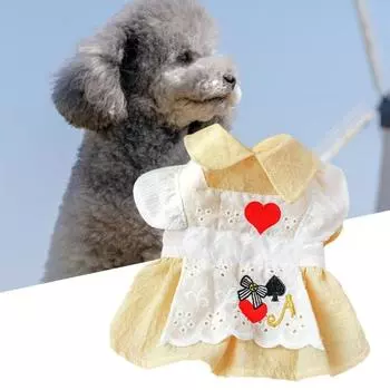 Платье для щенка с летающими рукавами, кнопка, кукольный воротник, милый принт, очаровательный, ветрозащитный, хороший L жёлтый