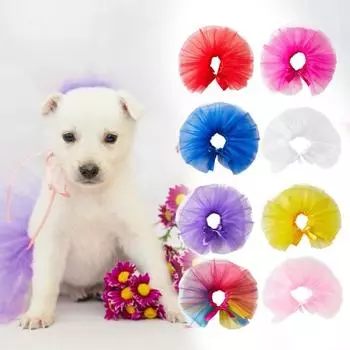 Платье для щенка с плиссированной кромкой, кружевной сеткой, очаровательной, хорошей эластичностью, дышащей отделкой, летнее украшение S разноцветный