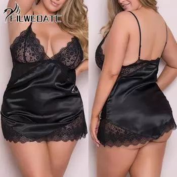 Платье для сна, кружевное нижнее белье с глубоким V-образным вырезом, забавное нижнее белье 3XL