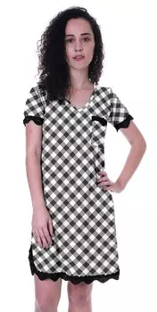 Платье для сна с принтом Moomaya для женщин с коротким рукавом и v-образным вырезом, ночная рубашка для сна L чёрный