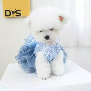 Платье для собачки-принцессы, блестящее кружевное платье-пачка для маленьких щенков, одежда для собачьих нарядов на свадебные вечеринки S синий