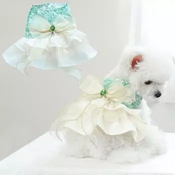 Платье для собачки-принцессы, милый щенок, блестящий кружевной торт, майка, пачка, юбка, маленькая собачка, нарядная одежда для вечеринок, свадеб XS зелёный
