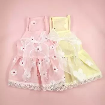 Платье для собак и кошек, кружевное платье с большим цветочным принтом на подоле, дышащее плиссированное платье без рукавов в стиле принцессы, одежда для домашних животных XL жёлтый