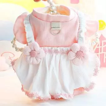 Платье для собак Юбка с цветочным принтом на бретельках Осень/Зима Плотная юбка принцессы с цветочным принтом на бретельках для маленьких собачек Тедди Одежда для щенков XS