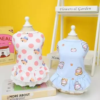 Платье для собак, кружевное платье с рюшами, удобный хлопковый подол, мягкий жилет с рисунком собаки из мультфильма, платье для повседневной носки XL розовый