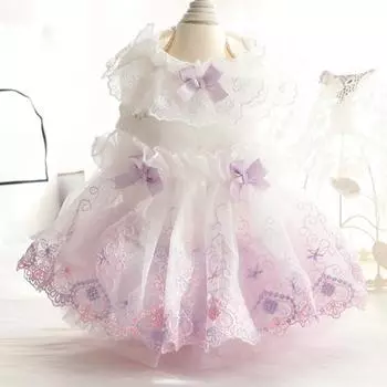 Платье для собак, кружевной край, высокая талия, бант, галстук, жилет для домашних животных, без рукавов для щенков M фиолетовый