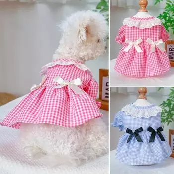 Платье для собак, мягкое, удобное, очаровательное, летнее, с круглым вырезом, для кошек, двуногих, клетчатое платье для собак, товары для домашних животных M розовый
