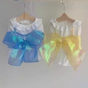 Платье для собак с большим бантом, платье принцессы для девочек, летний наряд без рукавов для маленьких и средних собак и кошек XL жёлтый