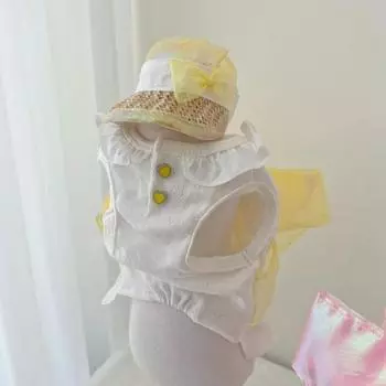 Платье для собак с большим бантом для девочек, платье принцессы для собак, летний наряд для питомца без рукавов XS жёлтый
