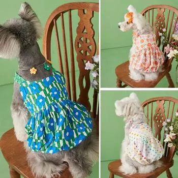 Платье для собак с цветочным узором, дышащая уличная одежда, юбка на подтяжках, летняя одежда для отдыха для собак S оранжевый