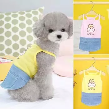 Платье для собак с мультяшным узором и буквенным принтом, праздничное платье с двойными карманами, лоскутное платье для щенка, весна-лето, джинсовая юбка на слинге для собак M розовый