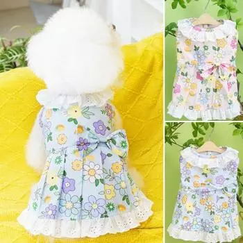 Платье для собаки, очаровательное мягкое лоскутное платье принцессы с цветочным принтом, удобное кружевное платье принцессы с принтом щенка и собаки S розовый