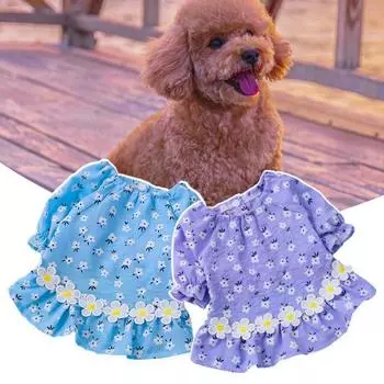 Платье для собаки с цветочным краем, пышными рукавами и пуговицами, маленькая принцесса для собак XL синий