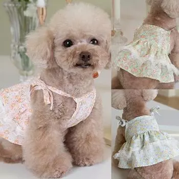 Платье для собаки с цветочным принтом, кружево, пояс, маленькая собачка, принцесса, косплей XS синий