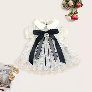 Платье для собаки с кружевным ободком из искусственного жемчуга и большим бантом в стиле INS Design, французская милая роскошная юбка принцессы для щенков L белый