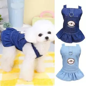 Платье для собаки, удобное очаровательное платье с мультяшным узором, мягкая текстура, джинсовое платье для собак, платье для щенков, товары для домашних животных S темно-синий
