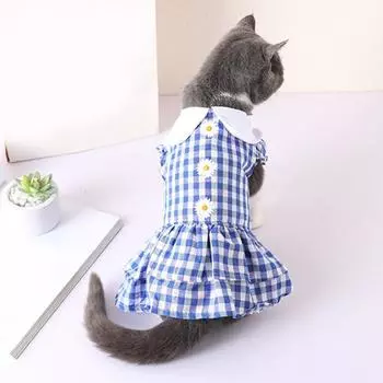 Платье для собаки в клетку с рисунком, наряд для питомца, юбка принцессы, одежда для кошек, летняя маленькая одежда S чёрный