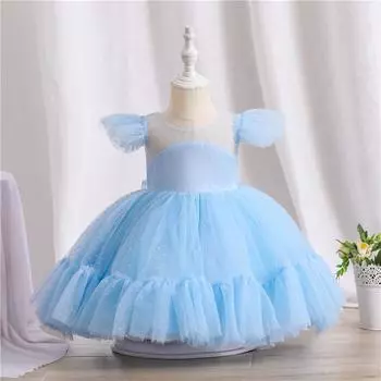 Платье для свадебной вечеринки для девочек, элегантное детское сетчатое платье принцессы в горошек для детей от 3 до 8 лет, детское платье-пачка на день рождения, летнее платье для девочек