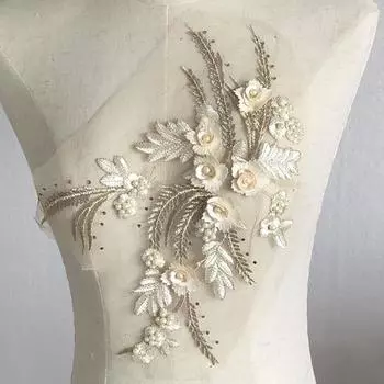 Платье для танцев, одежда, тканевые наклейки, сетка из бисера, вышитая трехмерная цветок, стразы, кружево, свадебное украшение, нашивка, аксессуары 34*25cm сапфир синий