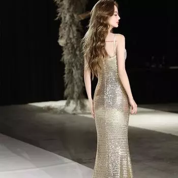 Платье для ужина с золотыми блестками Fashion Sense Bel Canto Solo Host Adult Birthday Dress с разрезом на подтяжках S белый