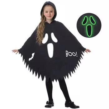 Платье для вечеринки на Хэллоуин, детский плащ, светящаяся шаль, плащ с принтом Хэллоуина One Size чёрный