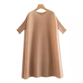 Платье для женщин, летнее, однотонное, простое, с короткими рукавами, новое базовое свободное плиссированное платье с круглым вырезом M серый