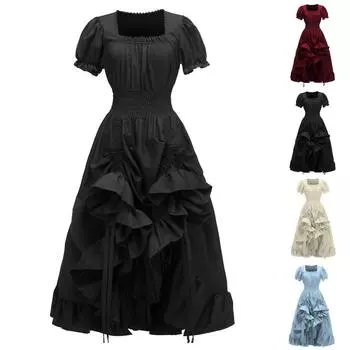 Платье для женщин сценический костюм Хэллоуин COS ретро однотонное платье с поясом вечернее длинное платье