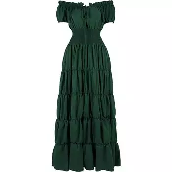 Платье для женщин, сценический костюм на Хэллоуин, COS, ретро, однотонное платье с поясом, вечернее, вечернее, длинное платье L темно-зеленого