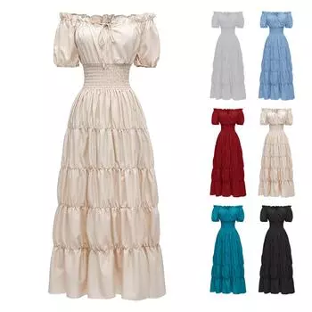 Платье для женщин, сценический костюм на Хэллоуин, COS, ретро, однотонное платье с поясом, вечернее, вечернее, длинное платье
