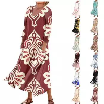 Платье для женщин, весеннее повседневное модное платье в стиле бохо с рукавами 3/4 для праздника, большого размера L чёрный