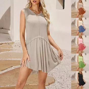 Платье для женщин, вязаное платье на весну и лето, сексуальное однотонное вечернее платье без рукавов с талией L чёрный