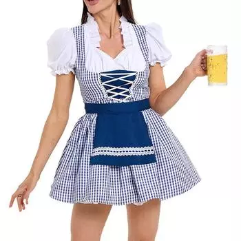 Платье для женщин Женское платье Платье для пива Клетчатое платье Платье для немецкого пивного фестиваля L синий