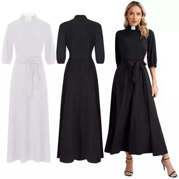 Платье духовенства, длинное макси-платье церковного министра, литургический длинный халат с тонкой талией, платья священника, пастора, проповедника, костюм монахини S чёрный