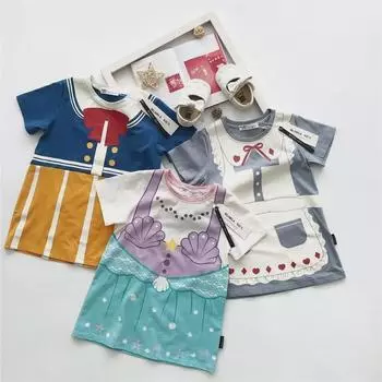 Платье-двойка с принтом «Сладкая принцесса» — модный летний комплект из футболки и юбки для девочек, коллекция 2024 г. 100 cm серый