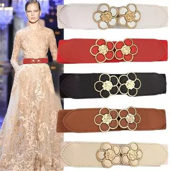 Платье Джинсы Эластичный пояс Широкая талия Корсет Цветочные ремни Эластичные ремни Широкий пояс Цветочные ремни чёрный